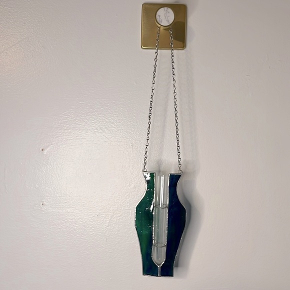 Handmade‎ Signed & Dated Stained Glass Blue & Green Plant Propagation Station - Picture 4 of 6